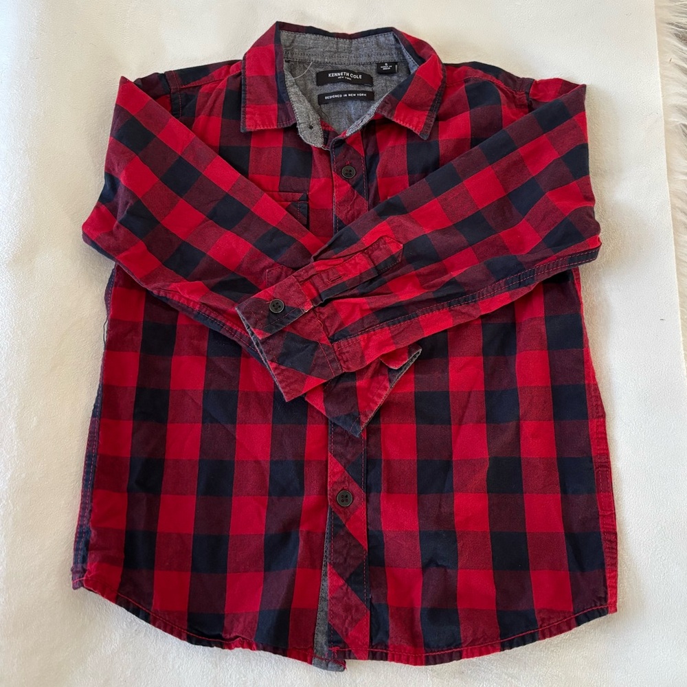 Kenneth‎ Cole Red/Black Plaid Shirt Boys 5